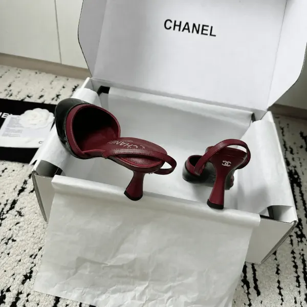 Chanel Slingbacks Lambskin & Patent Calfskin Burgundy Black