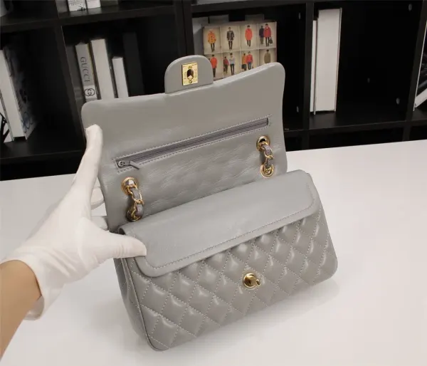 Chanel Classic Lambskin Flap Gray Gold Hardware 25Cm