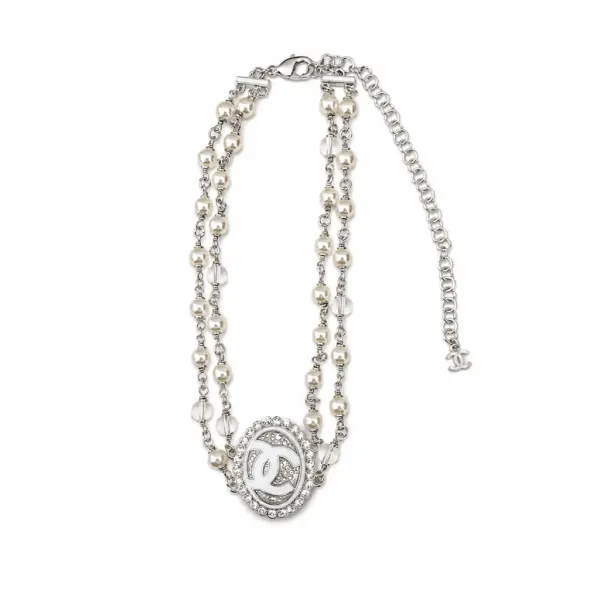 Chanel Double-Strand Pearl And CC Logo Necklace
