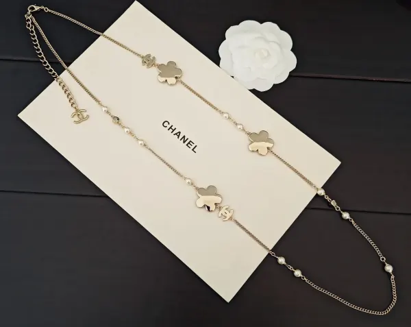 Chanel Blue Denim And Floral Motif Necklace