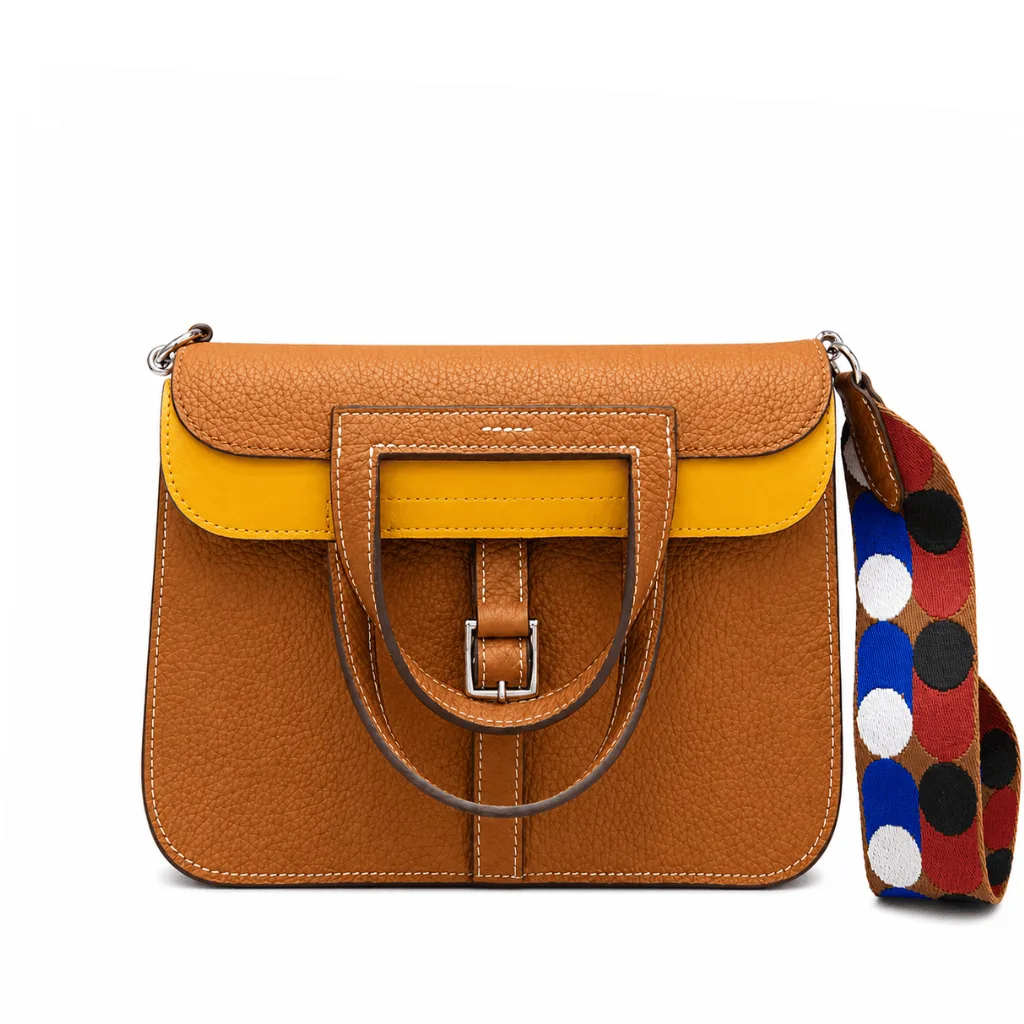 H Halzan 25 Taurillon Clemence Verso In Brown/ Mustard Palladium Hardware Main image