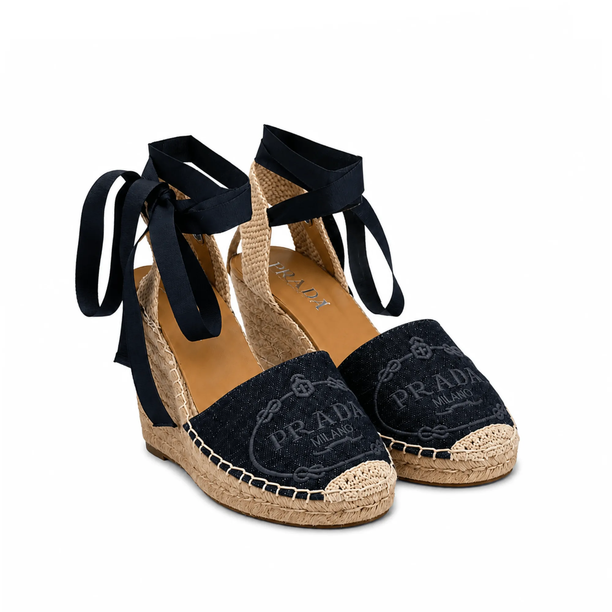 Prada Linen Espadrille Wedge Sandals Blue Main image