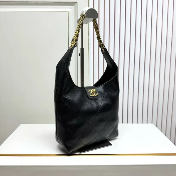 Chanel Black Lambskin Quilted Braided Chain Hobo Bag Aged Gold Hardware
