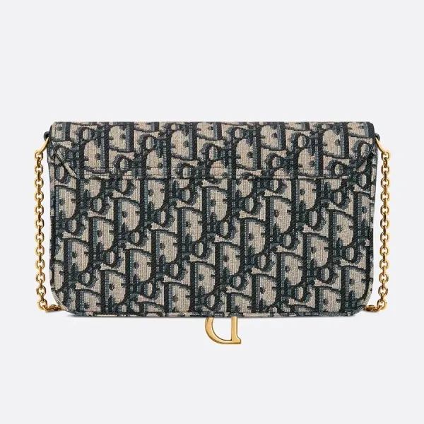 Dior Saddle Pouch Chain Blue Denim 20Cm
