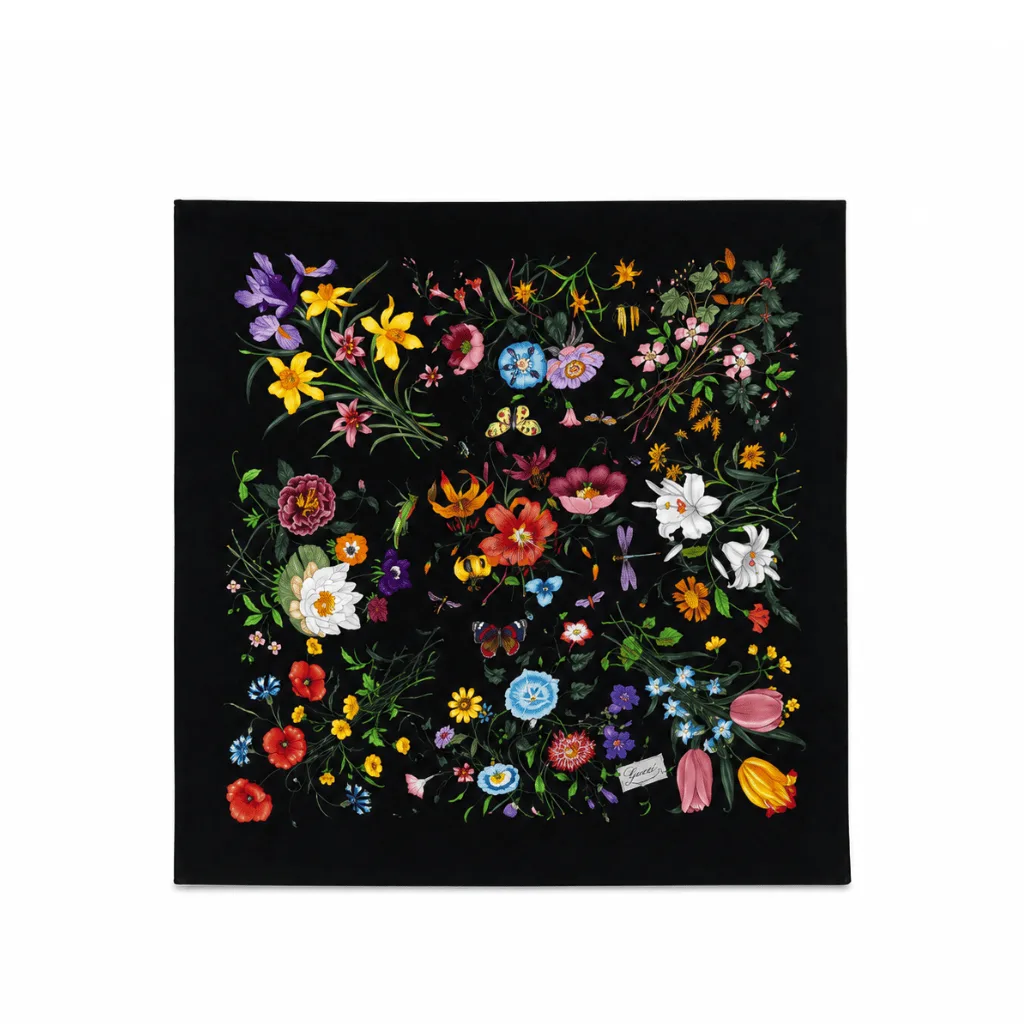 Gucci Scarf Flora Print Black Multicolor Silk Main image