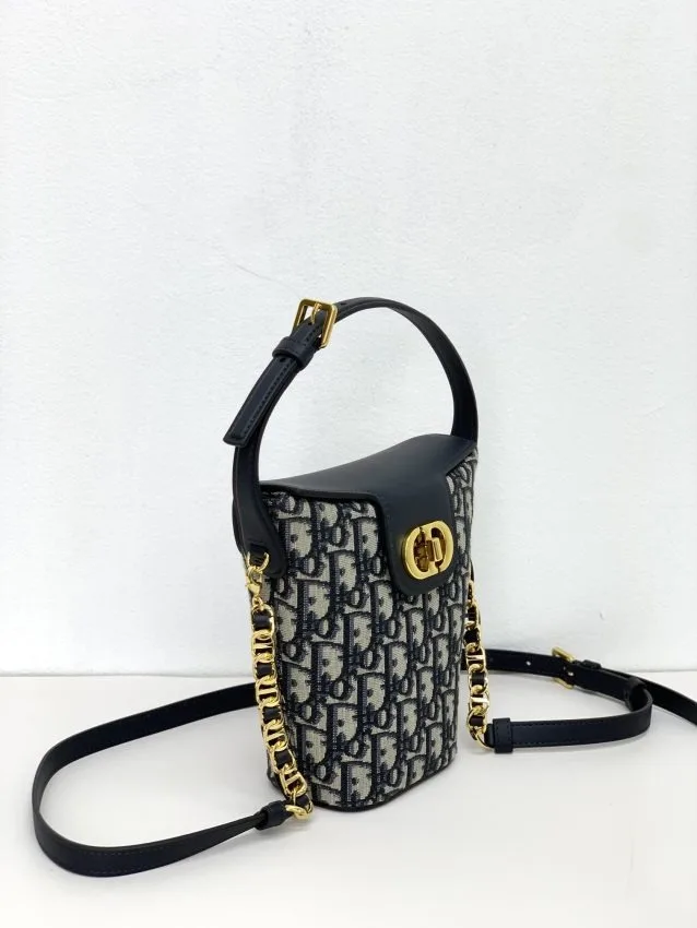 Dior 30 Montaigne Mini Bucket Bag Blue Calfskin