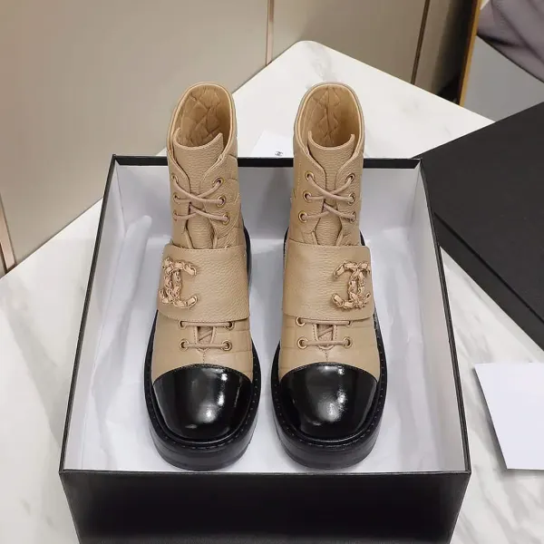 Chanel Fall Winter 22 23 Lace Up Boots Beige Black G39516 Y56261 K5119