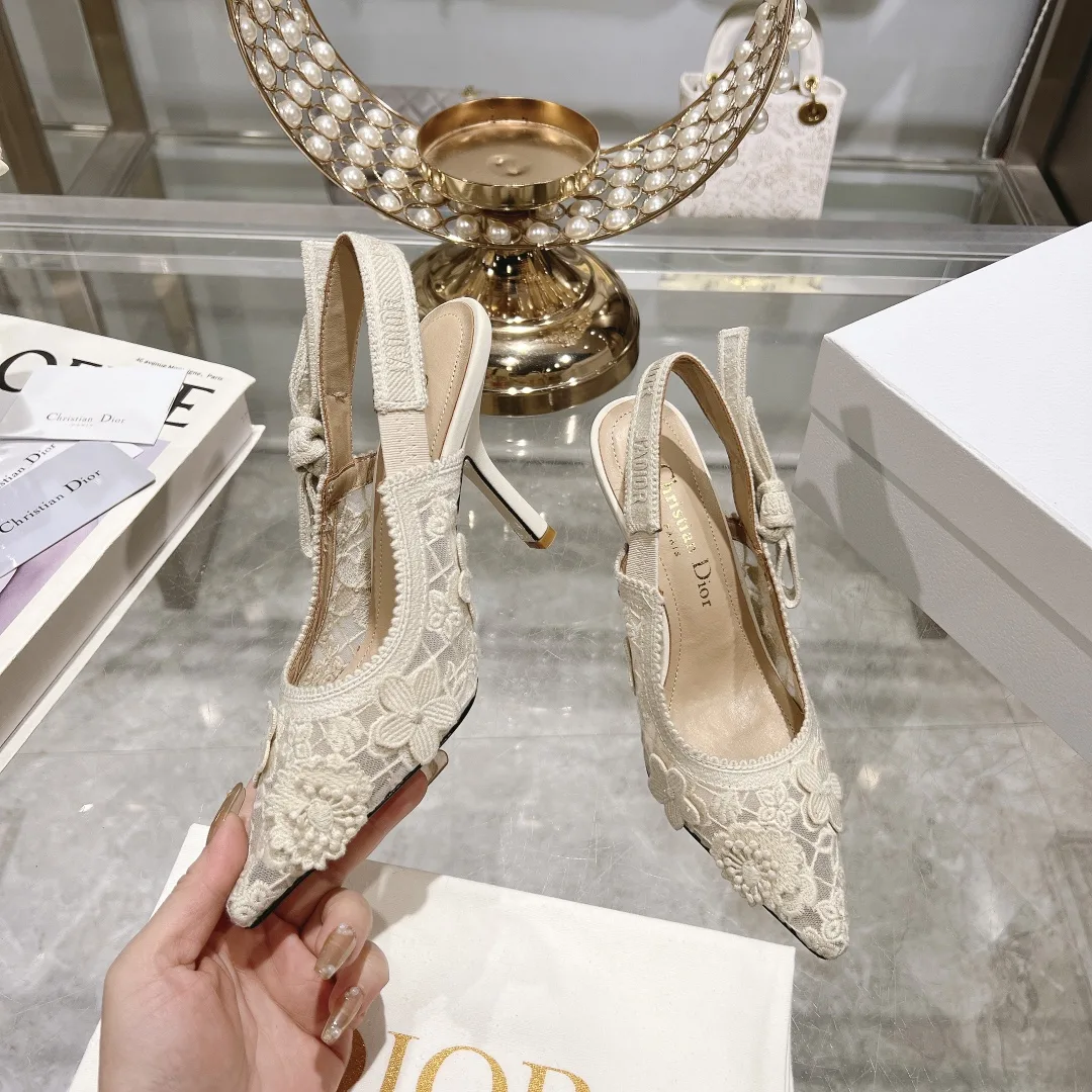 Dior Cd J’Adior Slingback Pump White Flower Embroidered