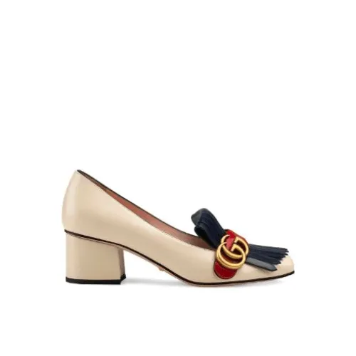 Gucci Wmns White And Blue Leather Mid-Heel Pump Main image