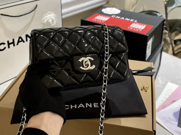 Chanel Mini Rectangular Flap Bag Patent Black 18Cm