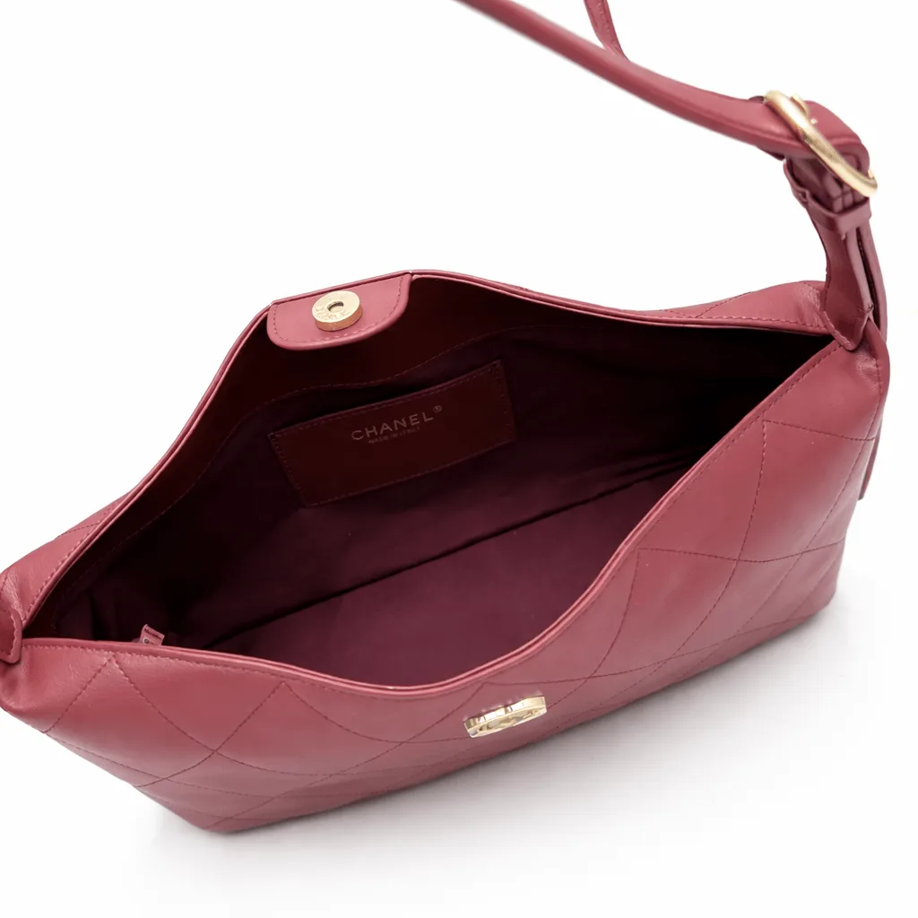 Chanel Maxi Hobo Bag Shiny Lambskin Gold Hardware Dark Burgundy