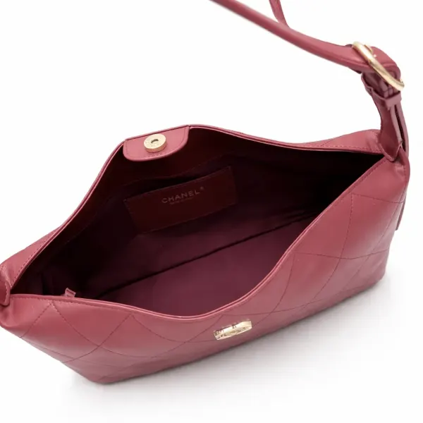 Chanel Maxi Hobo Bag Shiny Lambskin Gold Hardware Dark Burgundy