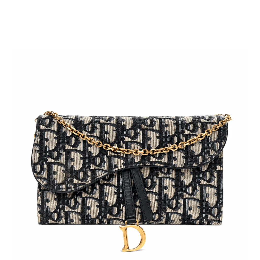 Dior Blue Oblique Jacquard Small Saddle Pouch With Chain Main image