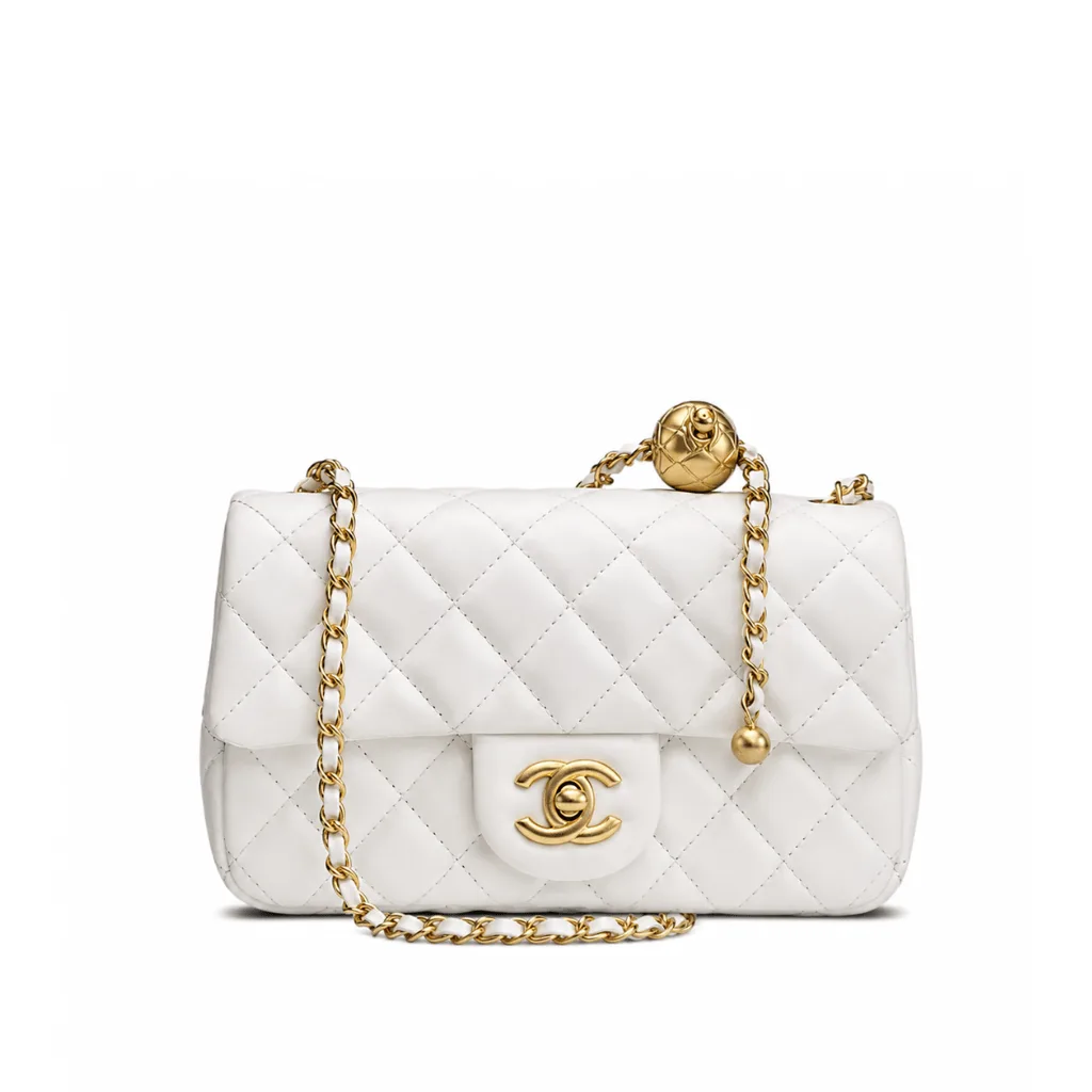 Chanel White Quilted Lambskin Leather Pearl Crush Rectangular Mini Flap Bag Main image