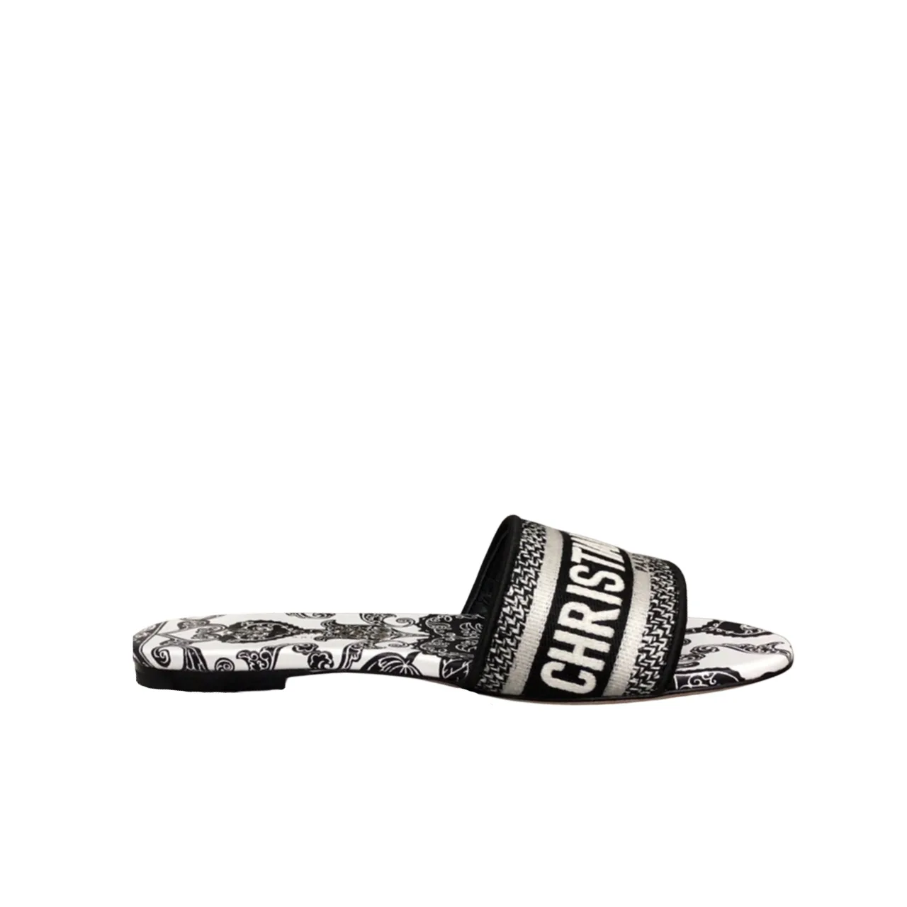 Dior Dway Slide Black And White Cotton With Dior Bandana Embroidery Main image