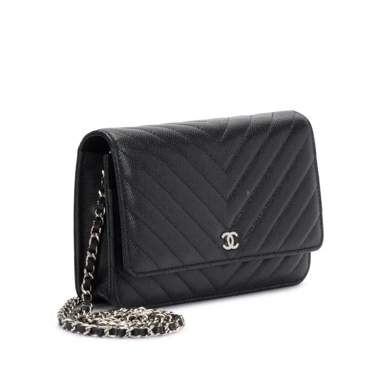 Chanel Black Caviar Chevron Wallet On Chain With Silver Hardware Secondary image