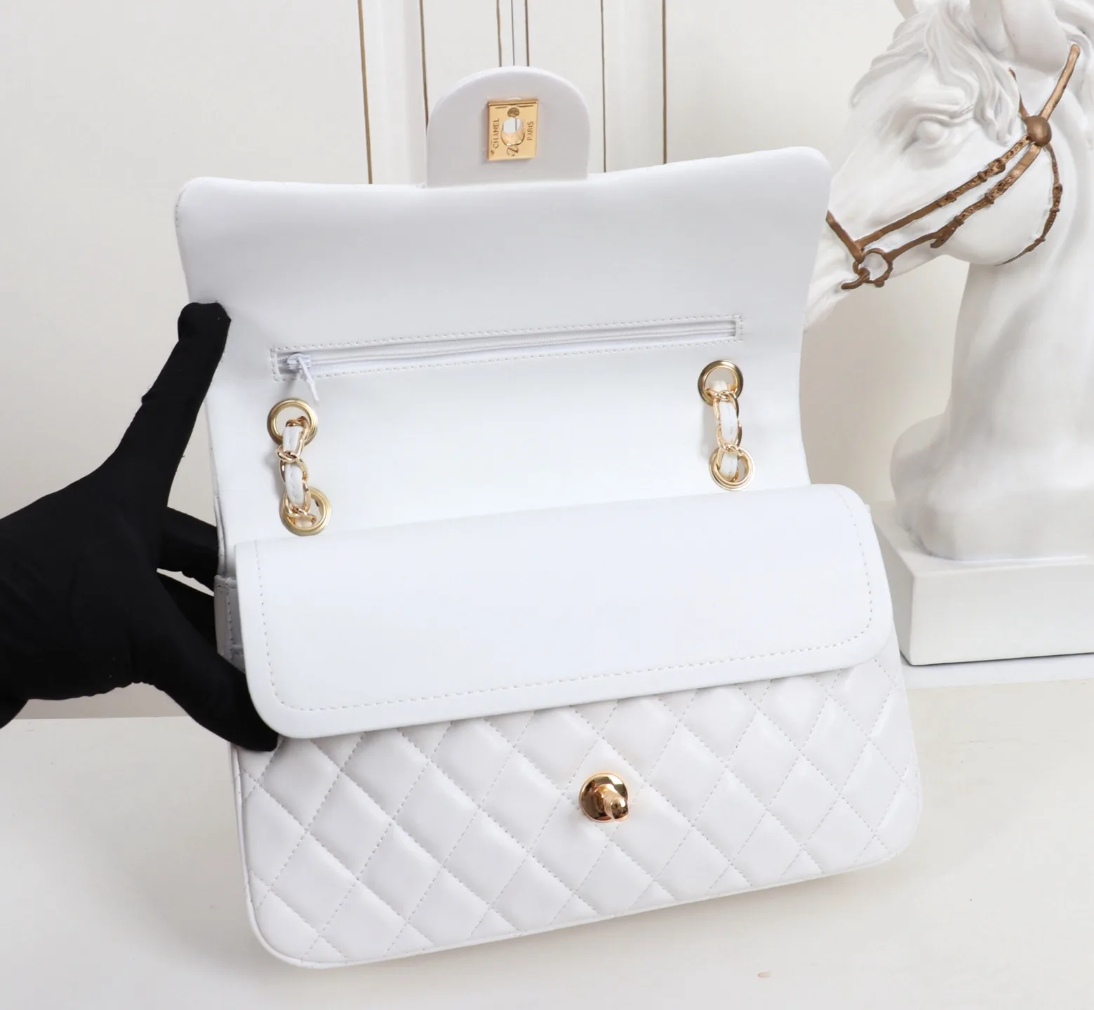 Chanel Classic Medium Double Flap White Lambskin With Gold Hardware 25Cm