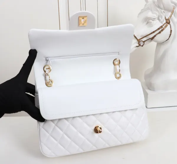 Chanel Classic Medium Double Flap White Lambskin With Gold Hardware 25Cm