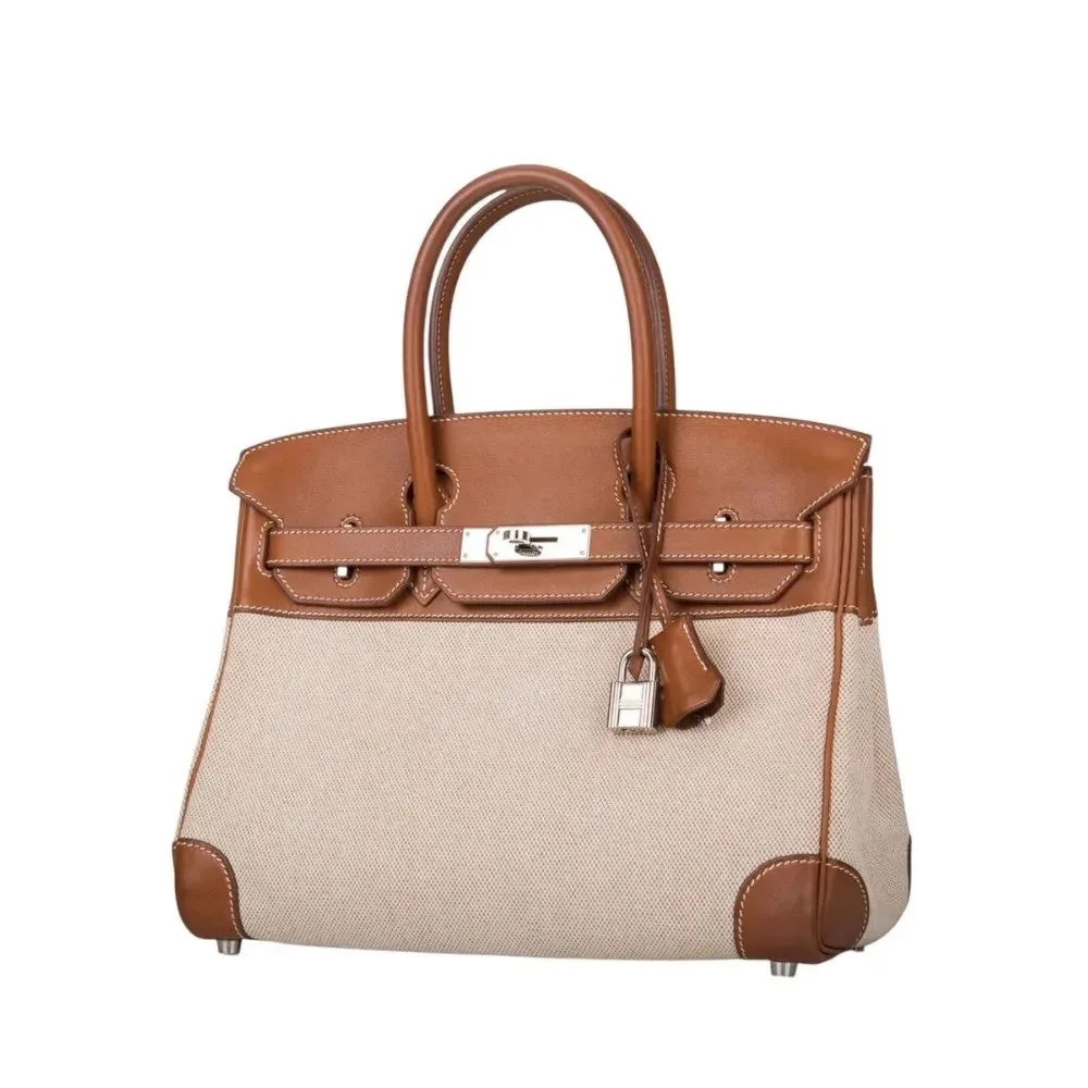 H Birkin Bag 25cm 2 Tone Barenia with Toile Insane Pallidum Hardware Secondary image