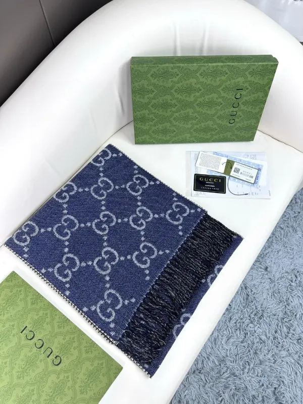 Gucci GG Pattern Jacquard Wool Silk Scarf