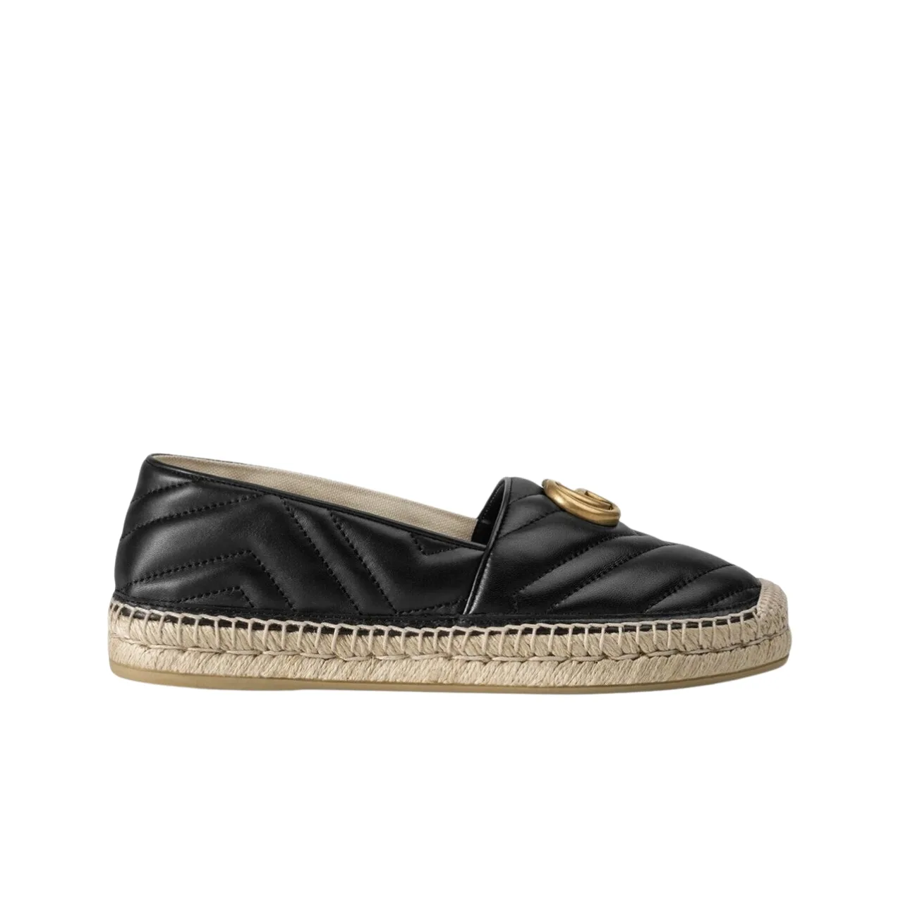 Gucci Espadrille Matelasse Chevron Leather With Double G Black 551890 Bko00 1000 Main image
