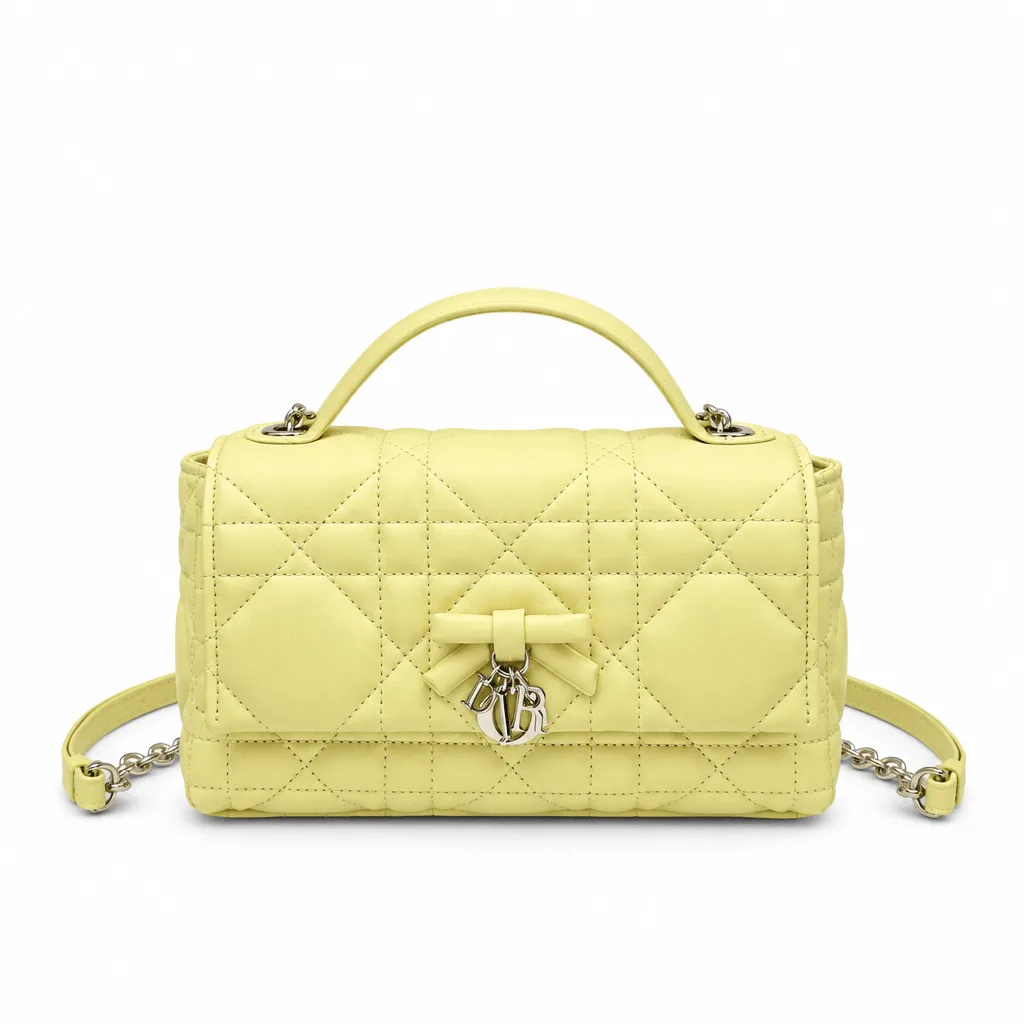 Dior Miss Dior Mini Bag Yellow Cannage Lambskin Bow Detail Chain Strap Main image