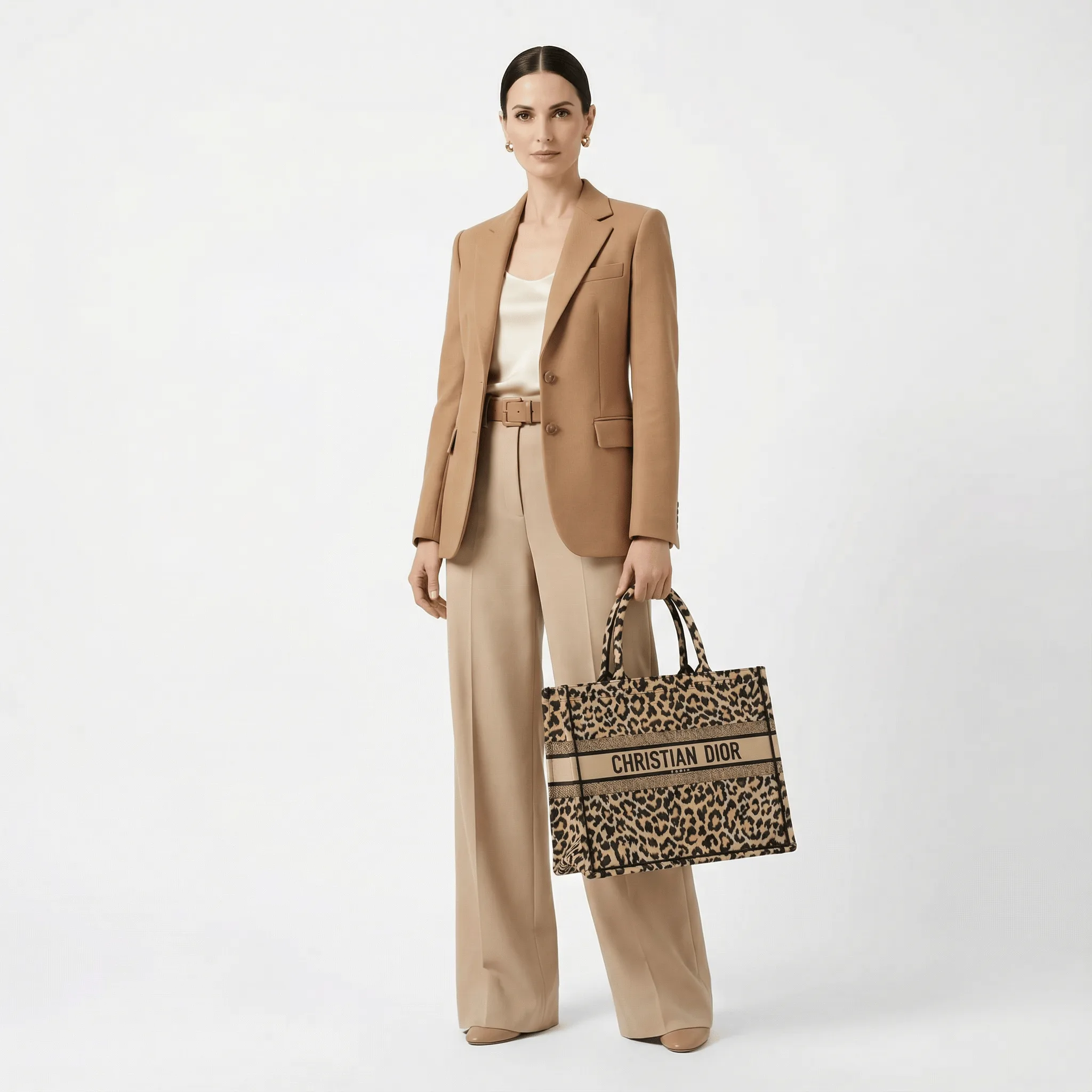 Dior Canvas Mizza Large Leopard Book Tote Beige 36cm