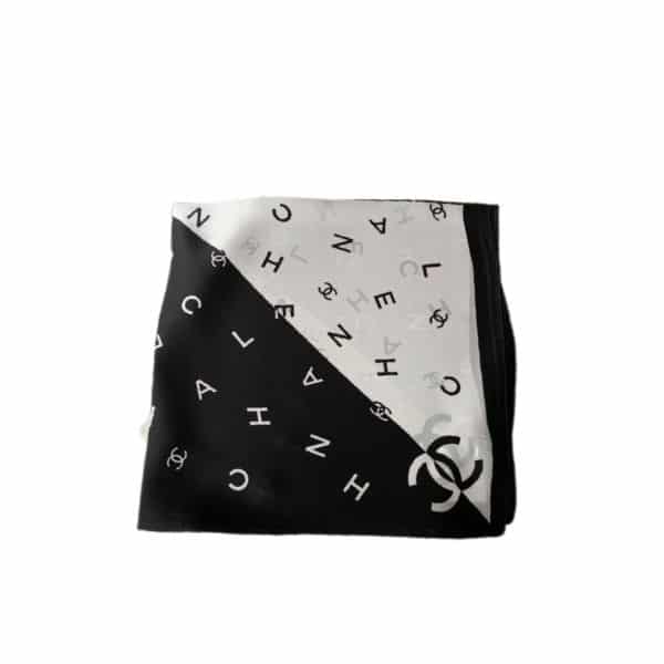 Chanel Multi Letters Square Silk Scarf Black White Main image