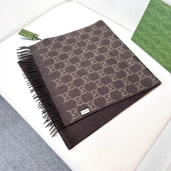 Gucci GG Cashmere Blend Scarf In Brown