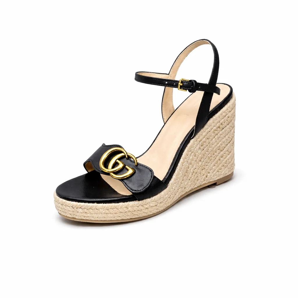 Gucci Leather Wedge Espadrille Sandals Black 8Cm Secondary image