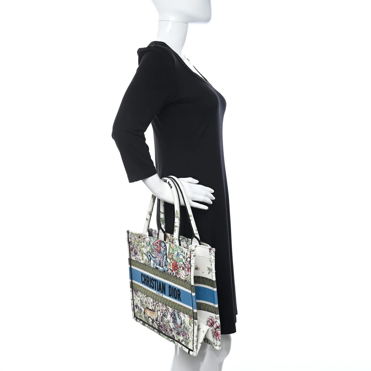 Dior White Multicolor D-Constellation Embroidery Book Medium Tote Bag 36Cm