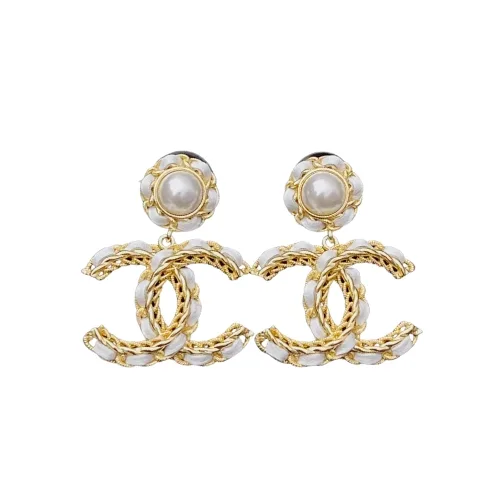 Chanel White Leather And Gold Metal Earrings Main image