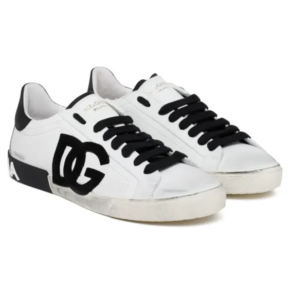 Dolce & Gabbana – White and Black Calf Leather Portofino Low Top Sneakers