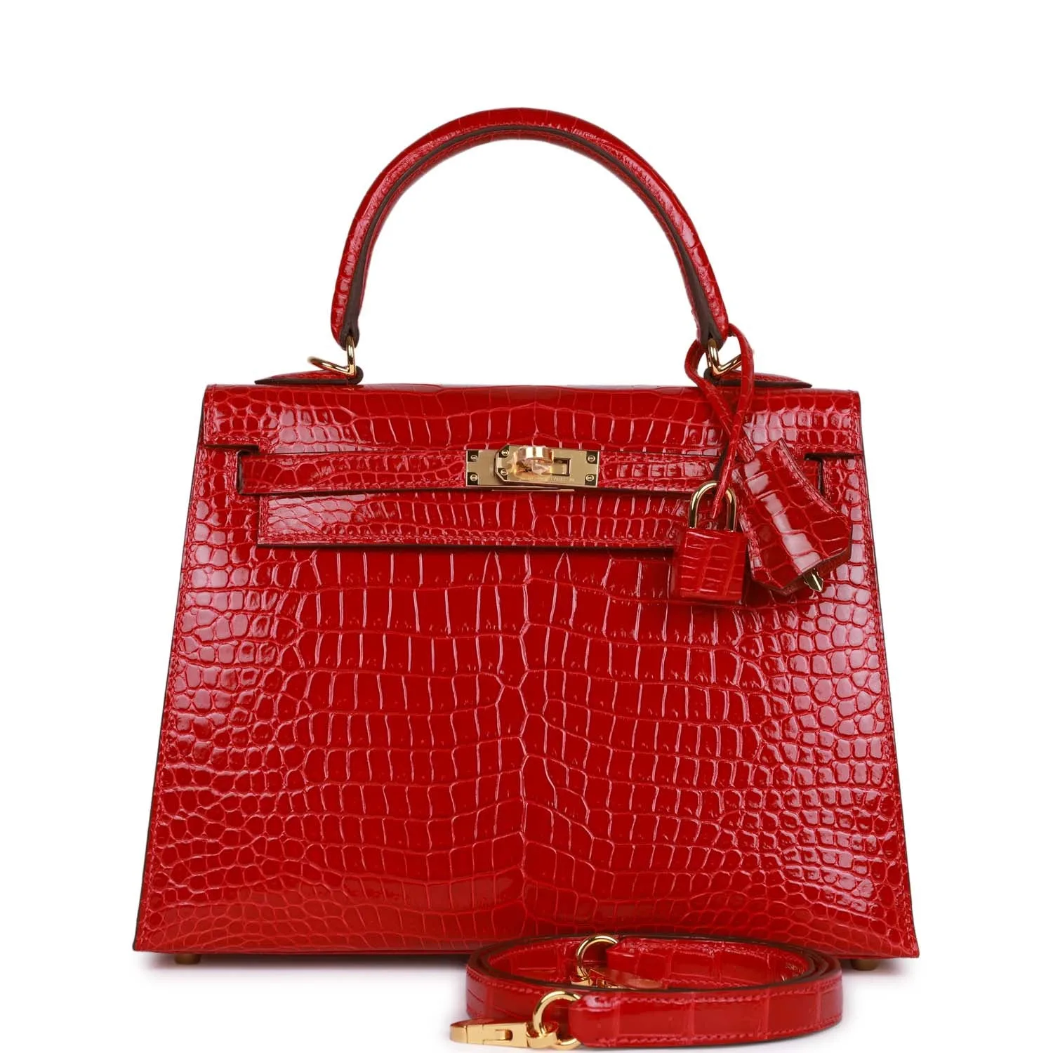 H Handbags Kelly Sellier 25 Braise Shiny Porosus Crocodile Gold Hardware Main image