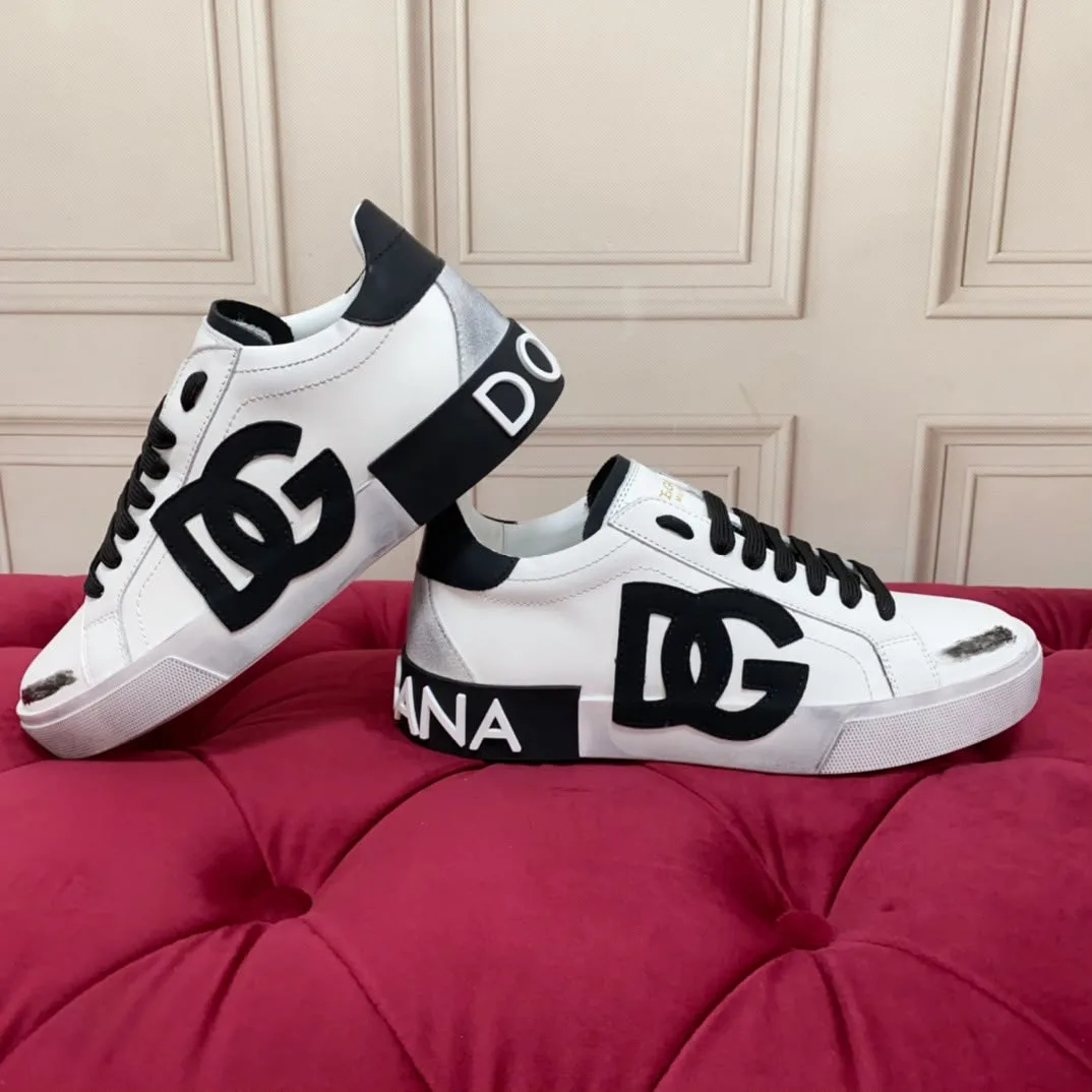 Dolce & Gabbana – White and Black Calf Leather Portofino Low Top Sneakers Secondary image