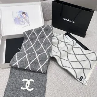Chanel Diamond Patterned Cshmere Grey Scarf