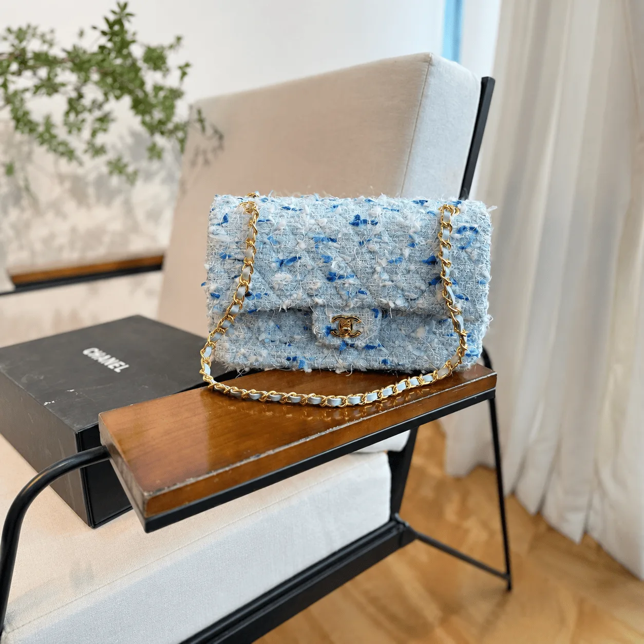 Chanel Medium Classic Double Flap Bag Light Blue Tweed Secondary image
