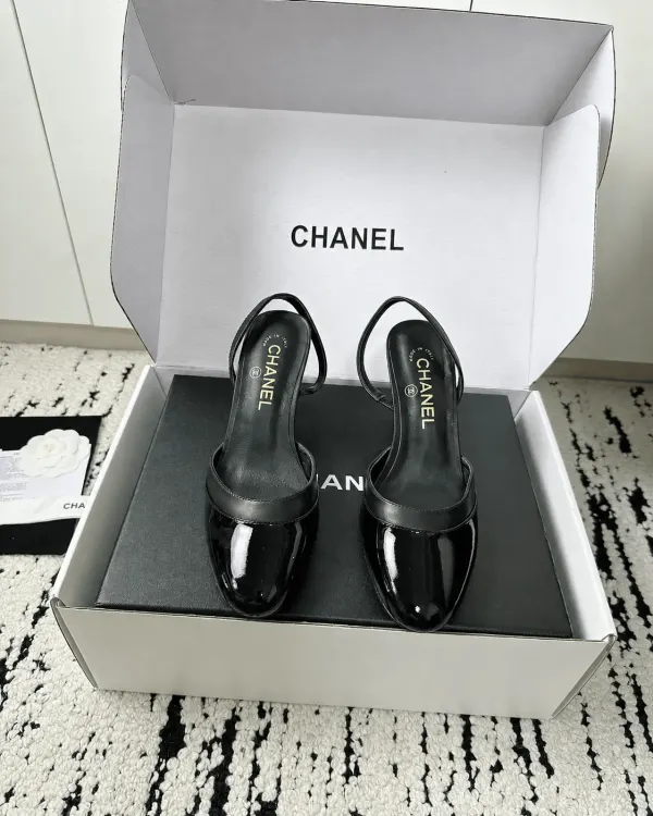 Chanel Slingbacks Lambskin & Patent Calfskin All Black