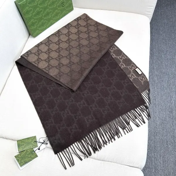 Gucci GG Cashmere Blend Scarf In Brown