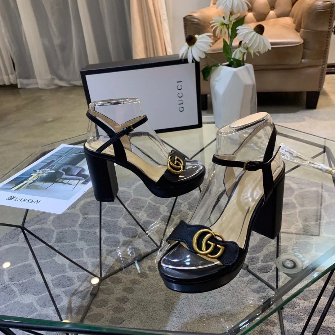 Gucci Gg Leather Heeled Sandal Black Secondary image