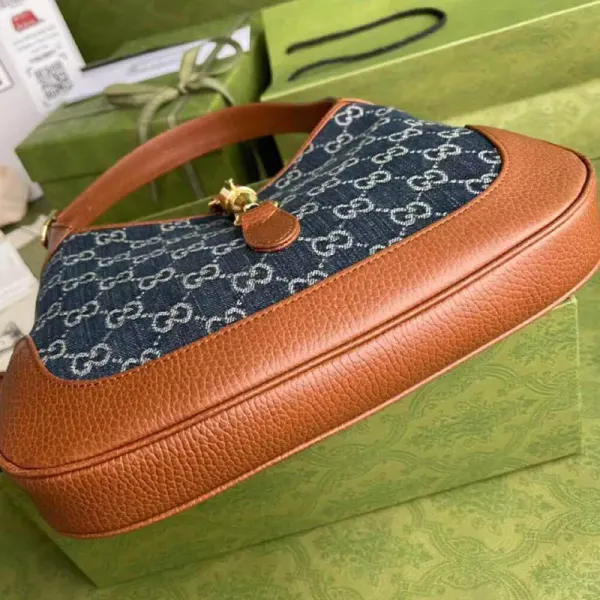 New Denim GG Monogram Calfskin Small Jackie 1961 Hobo Blue Tea Cuir