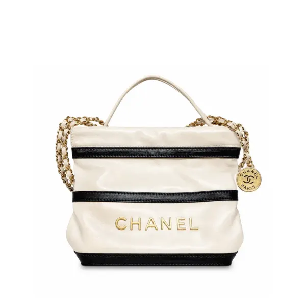 Chanel 22 Small Handbag Black White Gold Tone Metal 19Cm As3980 B16652 Ny081