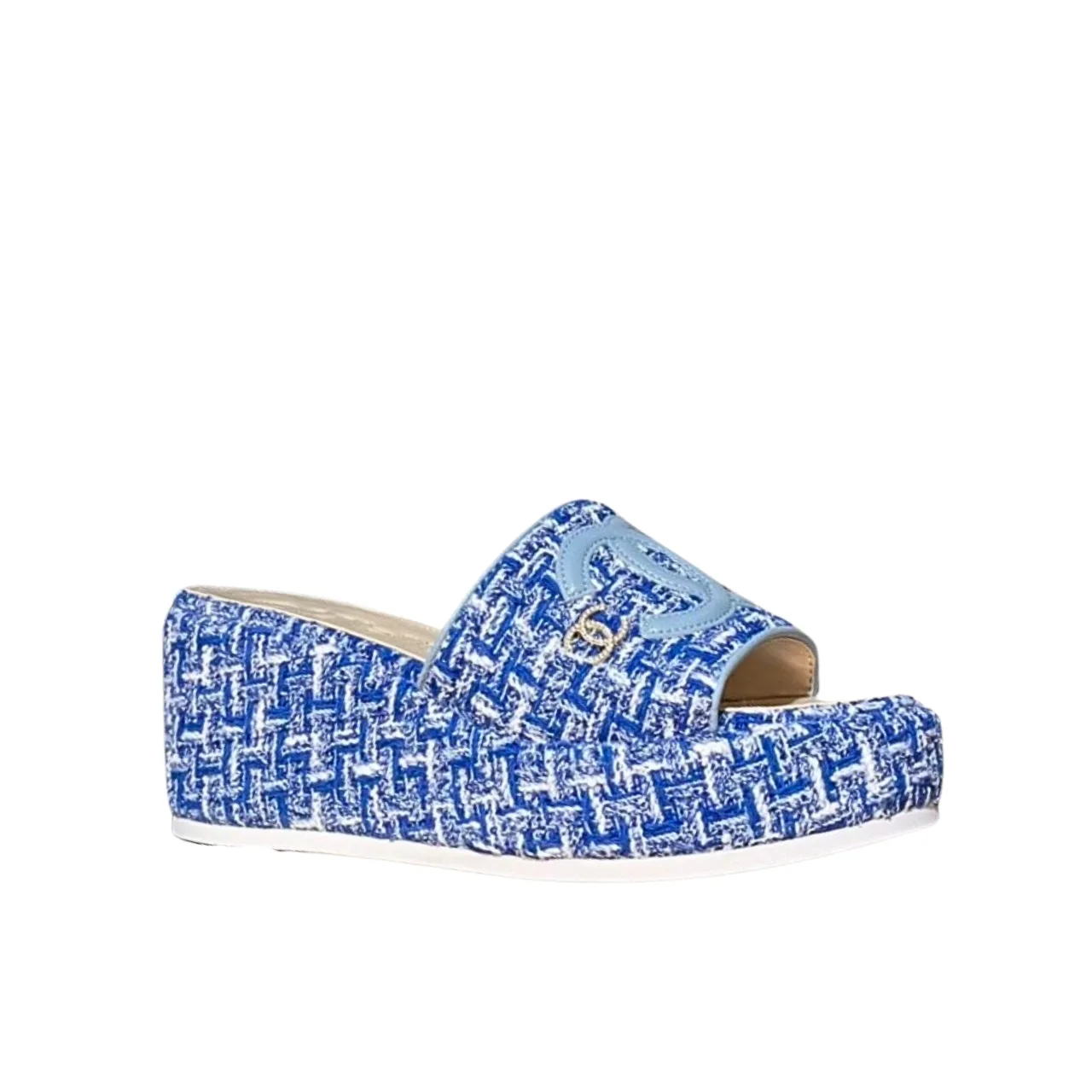 Chanel Tweed Cc Platform Slide Sandals Blue Main image