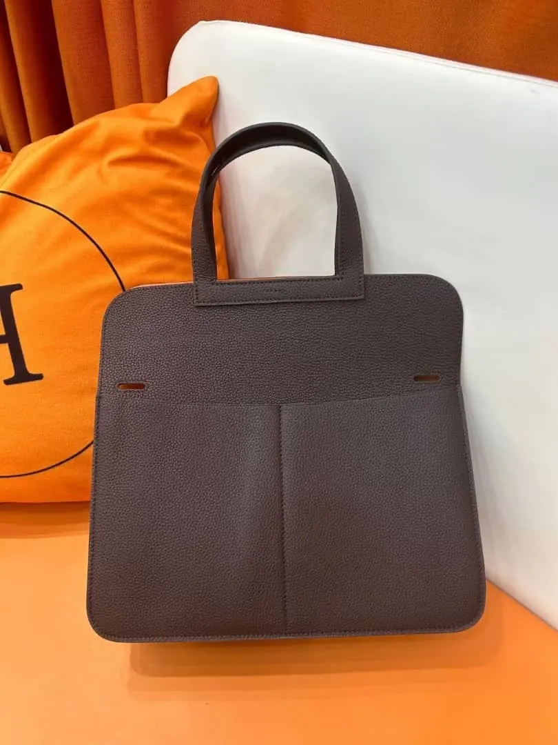 H Halzan 31 Taurillon Clemence Verso In Dark Brown/ Orange Palladium Hardware Secondary image
