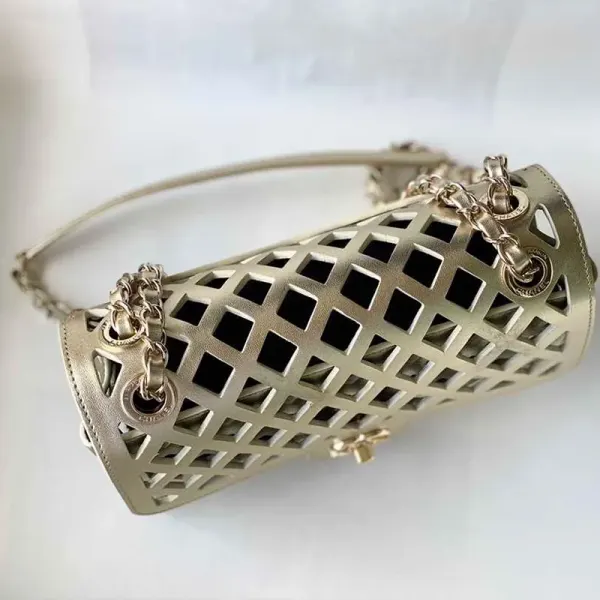 Chanel Metallic Gold Perforated Calfskin Mini See Through Single Flap Gold Hardware