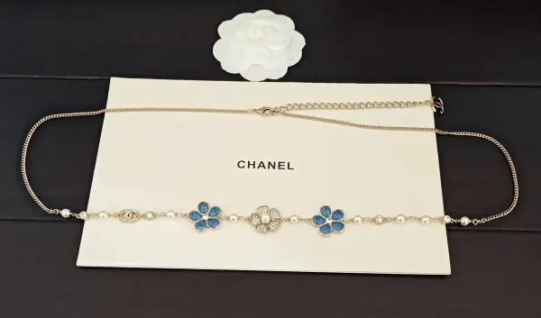 Chanel Blue Floral Convertible Chain Belt And Necklace