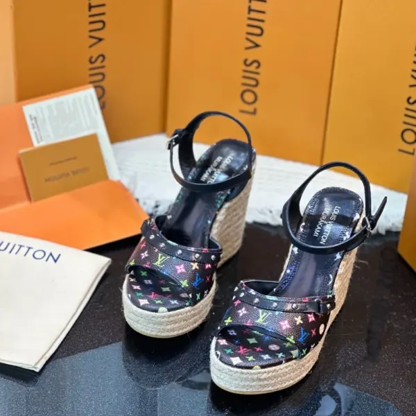 Louis Vuitton X Takashi Murakami Helios Wedge Sandal Black
