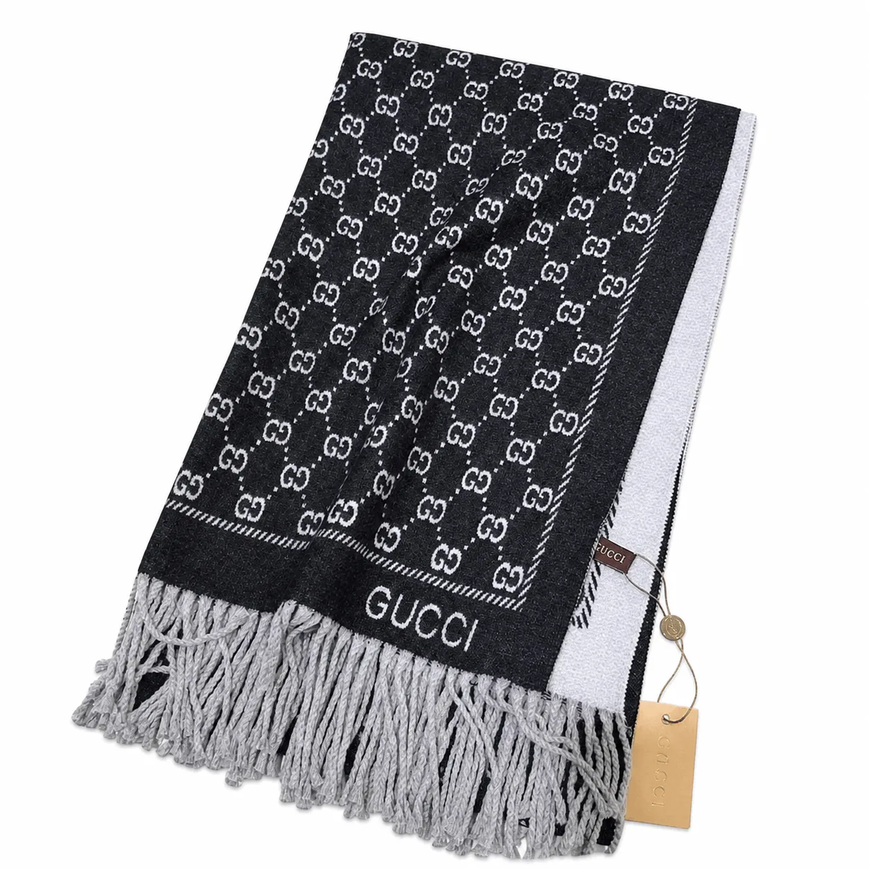 Gucci GG Jacquard Wool Scarf Black And White Main image