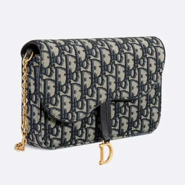 Dior Saddle Pouch Chain Blue Denim 20Cm