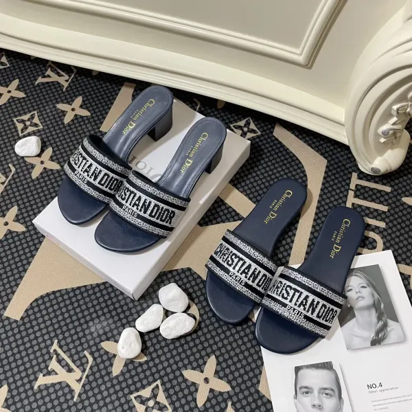 Dior Dway Slide Embroidered Cotton Black